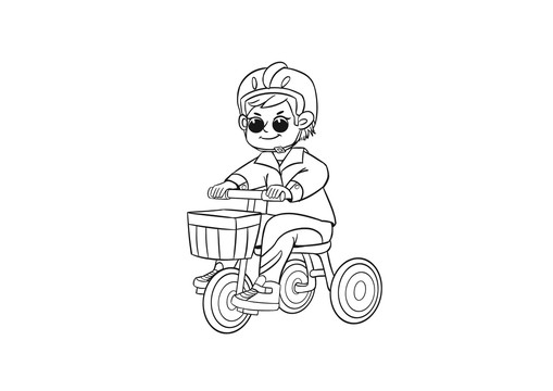 卡通骑车的男孩简笔画