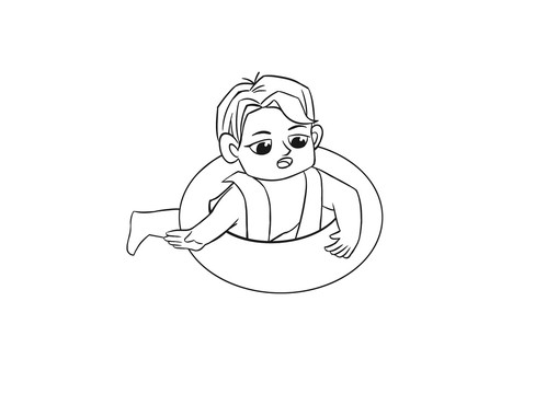 卡通游泳的小男孩簡筆畫
