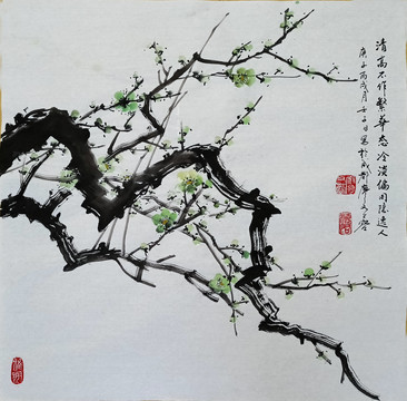 國畫綠梅