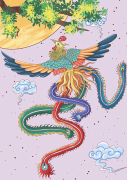 原創(chuàng)新年吉祥鳳凰插畫設(shè)計
