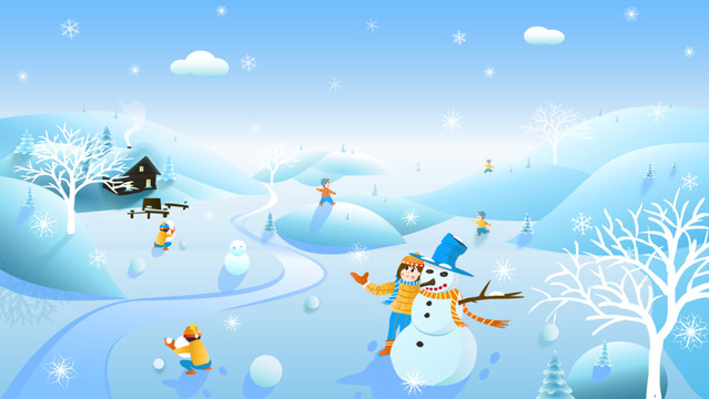 立冬冬天大雪雪景插畫