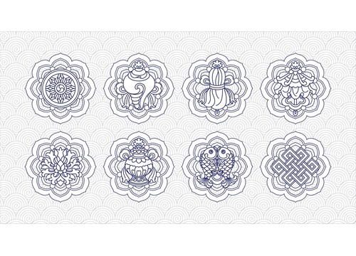 佛八寶矢量單線