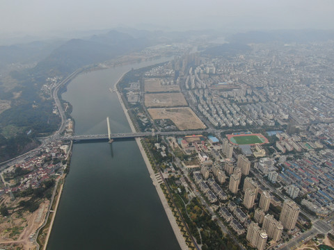 航拍瓯江城市风景