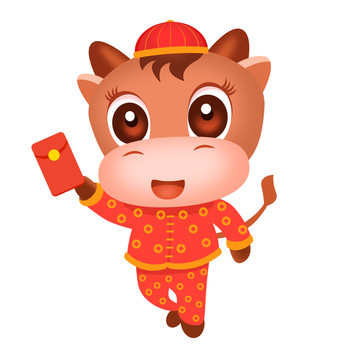 卡通牛手持紅包