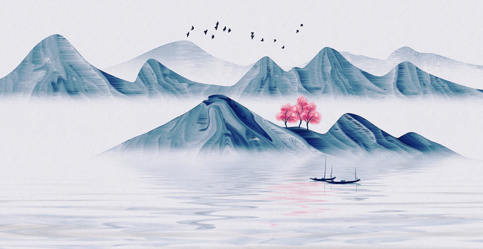 藍(lán)色新中式山水畫(huà)