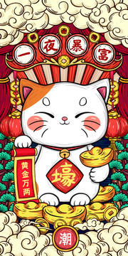 國潮一夜暴富招財(cái)貓