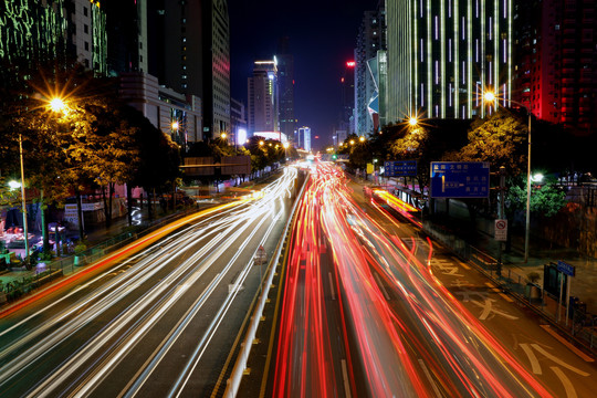 城市道路夜景灯光秀