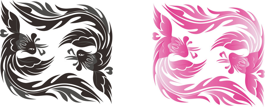 侗族凤鸟剪纸绣纹样图案设计素材