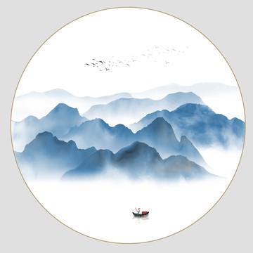 圓形山水掛畫
