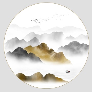 圓形山水掛畫