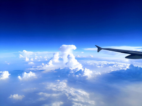 飞机与高空的蓝天白云