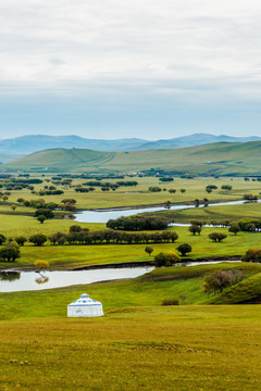 河流湿地草原蒙古包