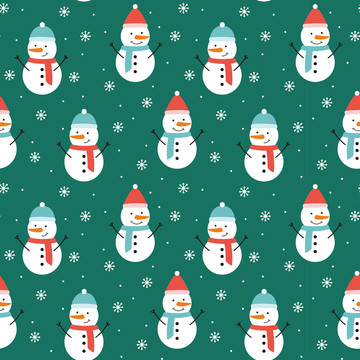 綠色手繪卡通圣誕雪人循環(huán)圖案