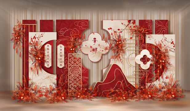 新中式红色香槟色中式婚礼设计