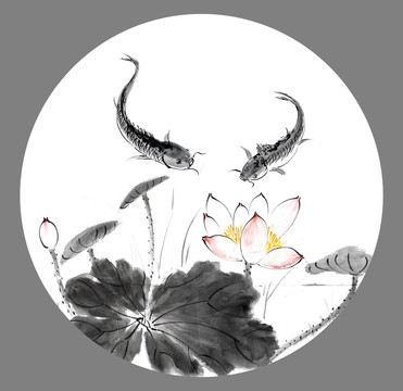 荷花水墨畫