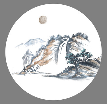 彩色水墨山水畫