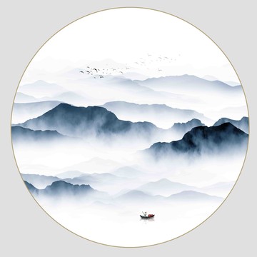 藍(lán)色水墨山水