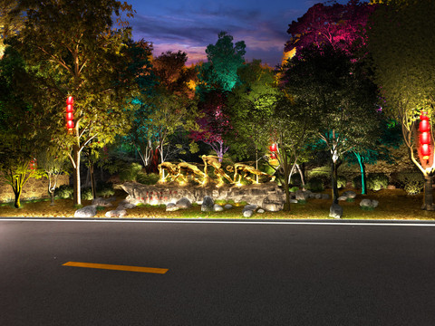 公園園林夜景效果圖