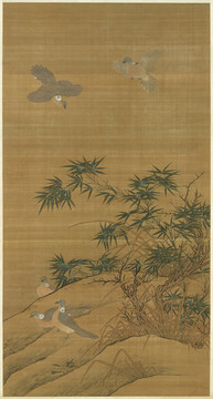 黃筌竹林鵓鴿圖