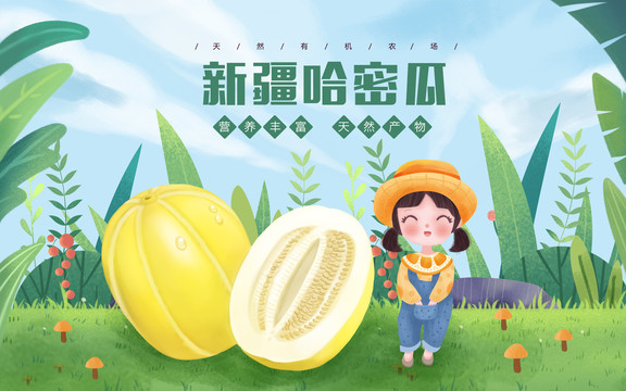 新疆哈密瓜女孩包裝插畫
