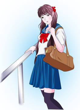 校服美女插畫