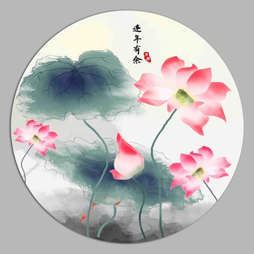 手繪花卉工筆荷花裝飾畫