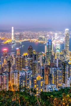 航拍香港建筑景观天际线夜景