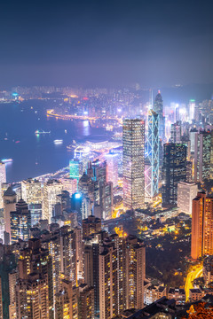航拍香港维多利亚港建筑景观天际