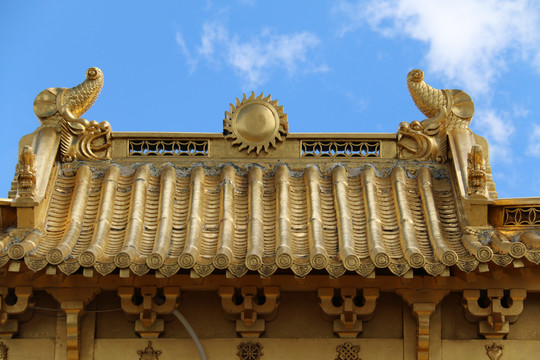 纯金色黄金中式古建筑宫殿大殿