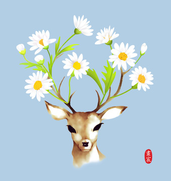 創(chuàng)意手繪雛菊花鹿