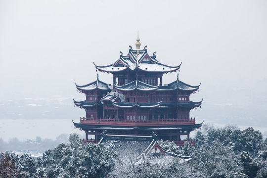 杭州吴山天风雪景