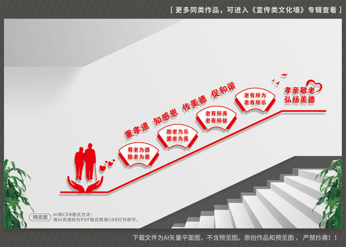 养老敬老楼梯文化墙