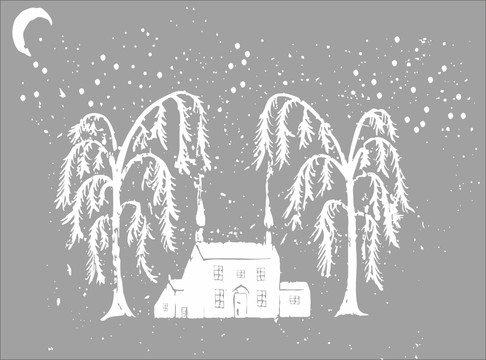矢量林間小屋雪