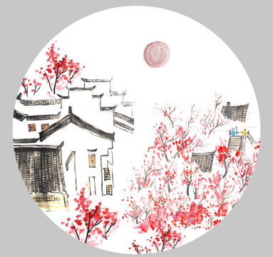 桃花江南水墨畫(huà)