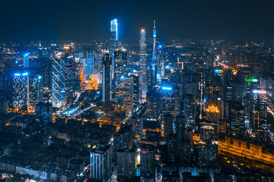 赛博朋克风广州夜景