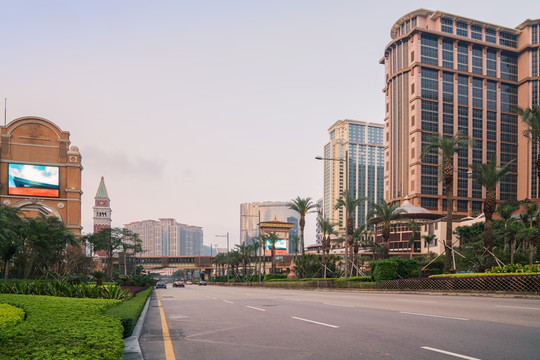 中国澳门城市建筑天际线和街景