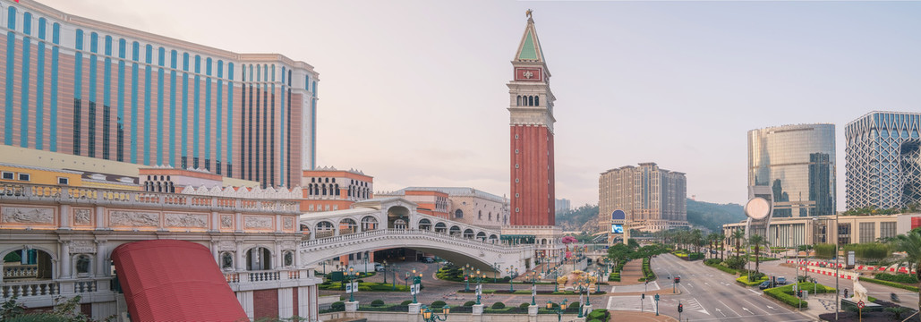 中国澳门城市建筑天际线和街景