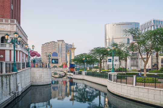 中国澳门城市建筑天际线和街景