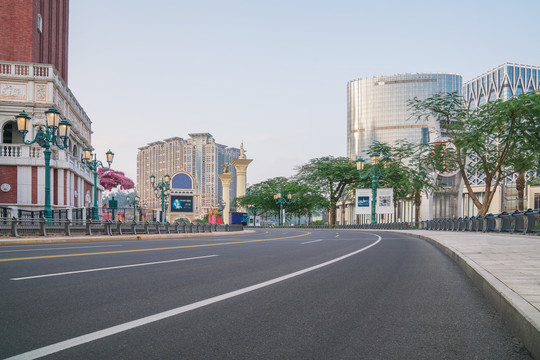 中国澳门城市建筑天际线道路交通