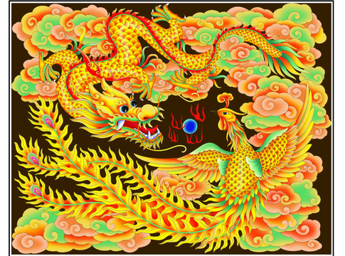 龍鳳分層設(shè)計(jì)噴繪插畫圖案