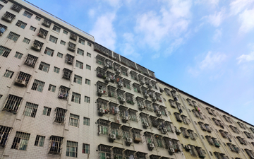 蓝天白云城中村住宅楼外景