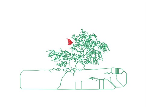 矢量線條灌木石頭