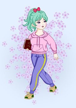 抱著書的小女孩