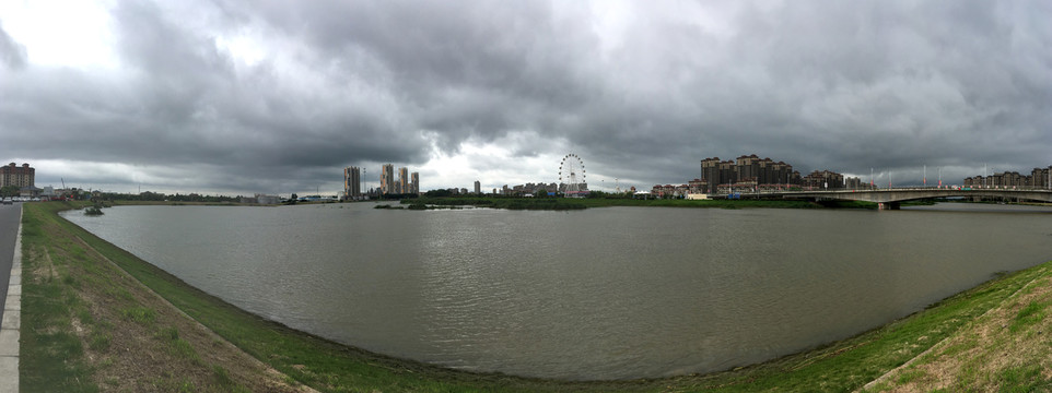 滁河湾洪水来前全景图