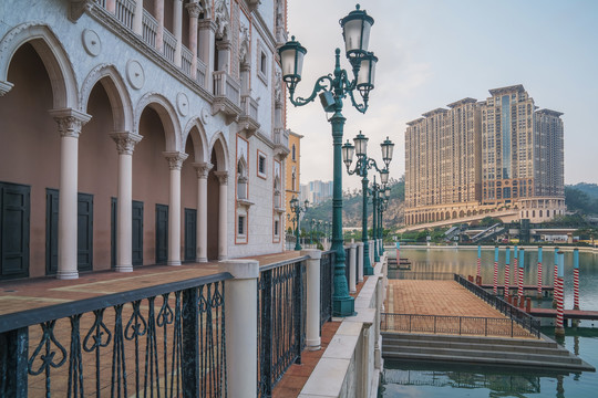 中国澳门城市建筑天际线和街景