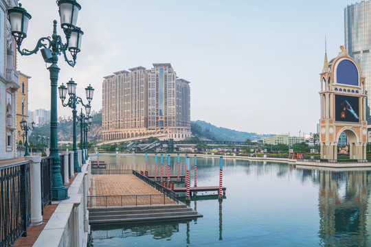 中国澳门城市建筑天际线和街景