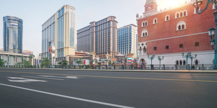 中国澳门城市建筑天际线道路交通