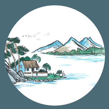 江南水鄉(xiāng)水墨畫