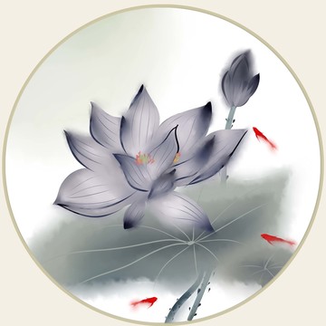 新中式手绘水墨荷花莲花图挂画
