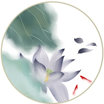 新中式手绘水墨荷花莲花装饰画